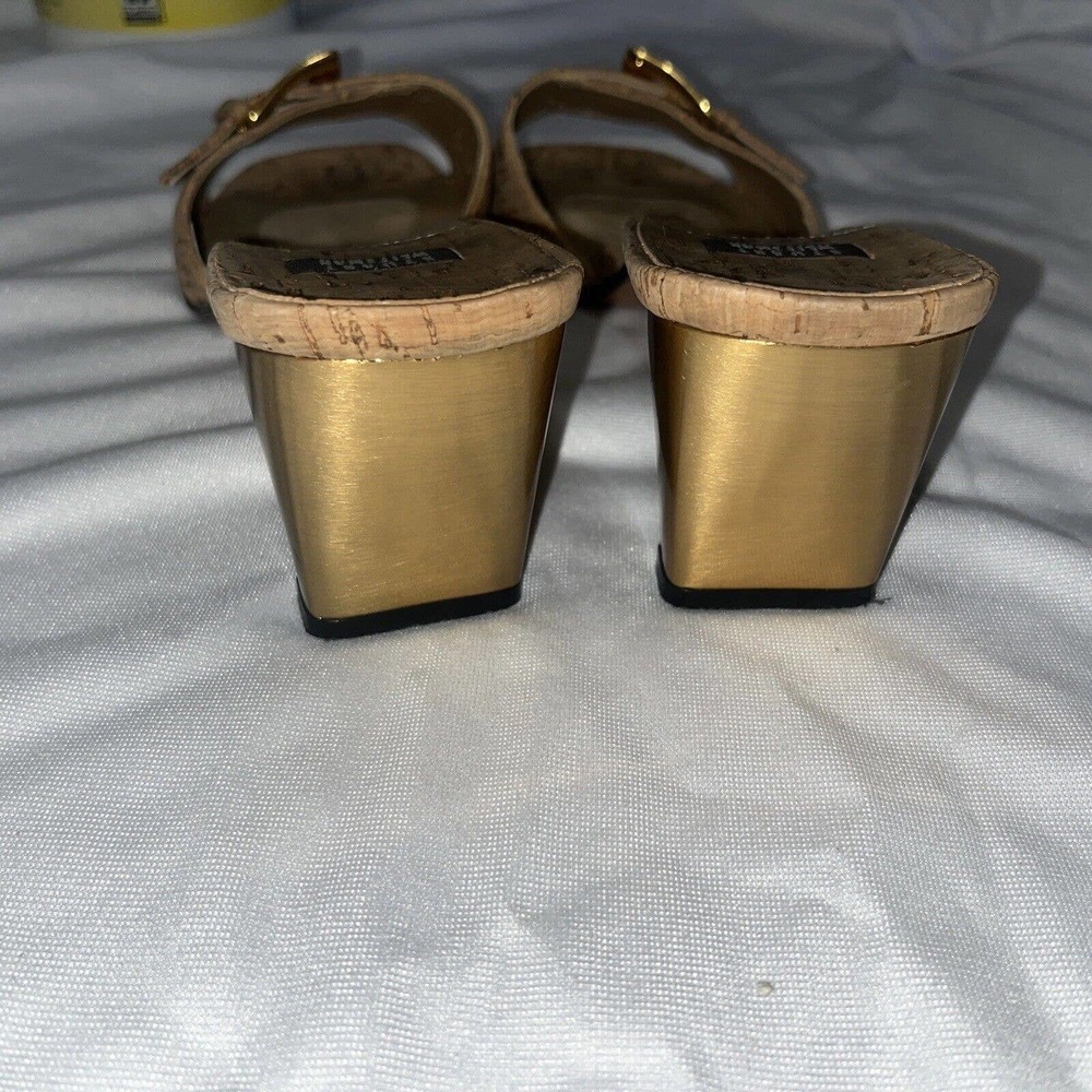 Stuart Weitzman Cork Gold Heels Size 8 - image 8